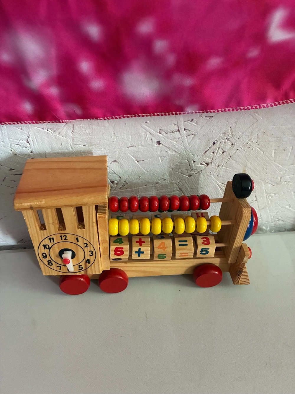 Wooden Train Abacus & Counting Toy in Red and Yellow - Learning Toy